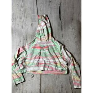 Adidas Cropped Hoodie Womens XS Pink Green Tie Dye Marbled Streetwear Athleisure
